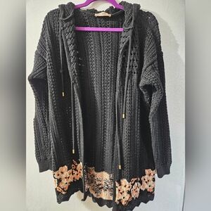 Twinset Milano Black Floral Cardigan with Hood